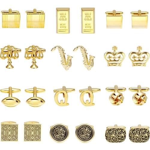 MeMolissa Free shipping Fashion Gold Laser Cufflink Cuff Link 1 Pair suona / lette / knot Luxury High-grade jewelry Mens gifts