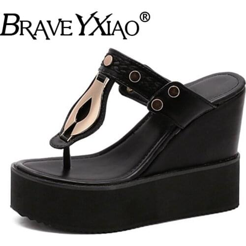 Wedge Sandals Women Summer Shoes 2019 Fashion Woman Black Shoes Sweet Ladies Square Sandals Flip Flops Wedges B058