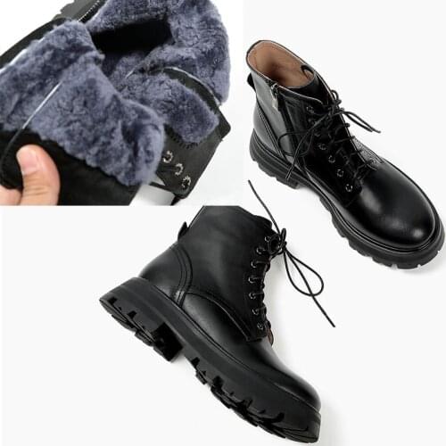 MORDOAN Genuine Cow Leather Ladies Boots 2021 Winter Womens Boots Round Toe Thick Heel Platform Shoes Ankle Boots For Women