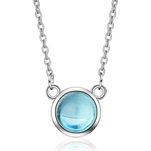 Aurora simple fresh personality temperament blue gradient round short female silver plated necklaces SE096
