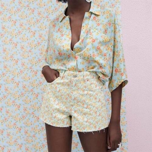 ZXQJ Women 2021 Fashion Floral Print Loose Asymmetric Blouses Vintage Three Quarter Sleeve Button-up Female Shirts Chic Tops