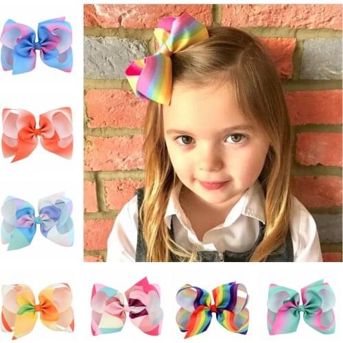 1piece 6 Inch New Rainbow Grosgrain Ribbon Bow With Hair Clip Kids Cartoon Boutique Gradient Hair Accessories 723