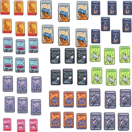 10Pcs/Set Cheap Twelve Constellations Patches CANCER LEO PISCES Embroidered Iron On Patches For Clothes DIY Sticker On Clothes