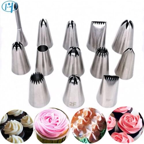 13pcs Big Size Cake Tip DIY Cream Icing Piping Nozzles Pastry Tips Fondant Cake Decorating Tip Stainless Steel Nozzle Baking Set