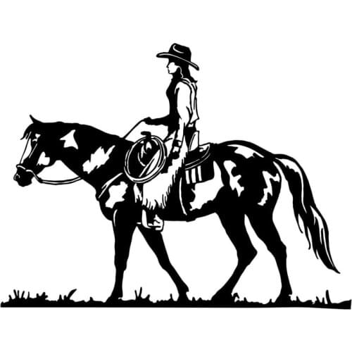18.5*13.9CM Wild Rodeo Cowgirl Equestrian Car Stickers Covering The Body Taste Vinyl Decals Black/Silver C7-0567