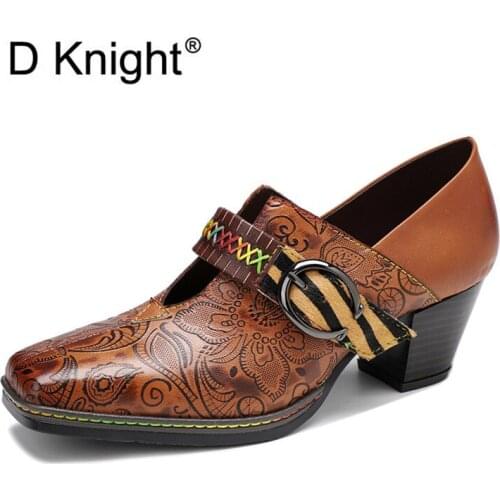 2021 Spring Summer Womens High Heel Sexy Bride Party High Heel Square Toe Printed Genuine Leather Shoes Women Pumps Big Size 42