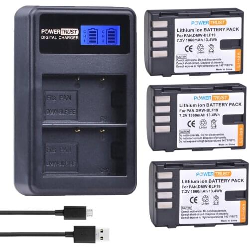 3Pcs 1860mAh DMW-BLF19E DMW-BLF19 Li-ion Battery DMW BLF19 BLF19 BLF19E + LCD Dual USB Charger for Panasonic Lumix GH3 GH4 GH5
