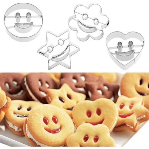 4pcs Cookie Cutter Tools Star Heart Flower Smiley Shaped Biscuit Pastry Mold Cake Decorating Baking Kitchen Tools