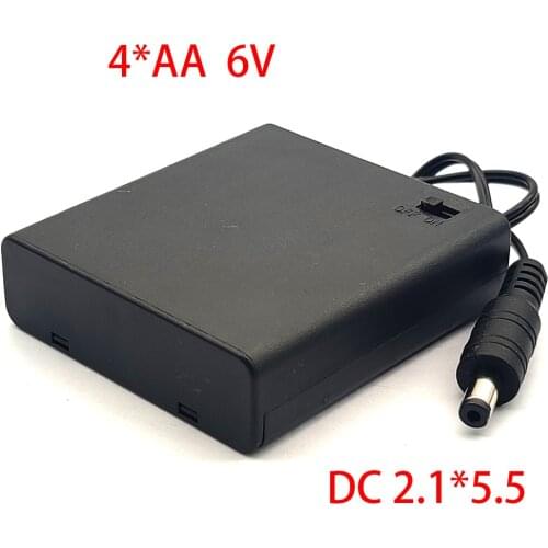 4xAA 6V Battery Box With Switch With DC Head 2.1x5.5 AA Battery Holder 4*AA Battery Box With Cover 6V