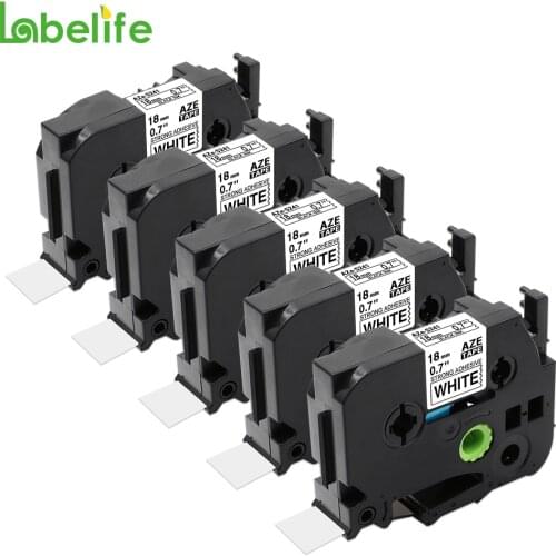 5 Pack 18mm TZe-S241 Extra Strength Tape Black on White for Brother Ptouch Strong Adhesive TZ-S241 TZS241 TZ-S241 TZe-S TZES TZS