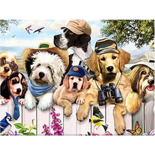 Full 5D Diy Animal Outdoor Dog Family 3D Diamond Painting Round Rhinestone Cross Stitch Embroidery Home Decoration FH832