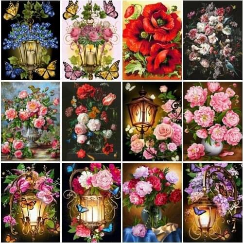 AZQSD DIY Diamond Painting Rose Light Picture Of Rhinestones Diamond Embroidery Flower Mosaic Handicraft Childrens Room Decor
