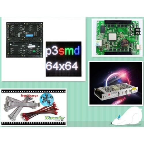 Free shipping DIY LED display 10 pcs P3 indoor SMD Led Module (192*192mm)+RGB asynchronous led controller+power supply