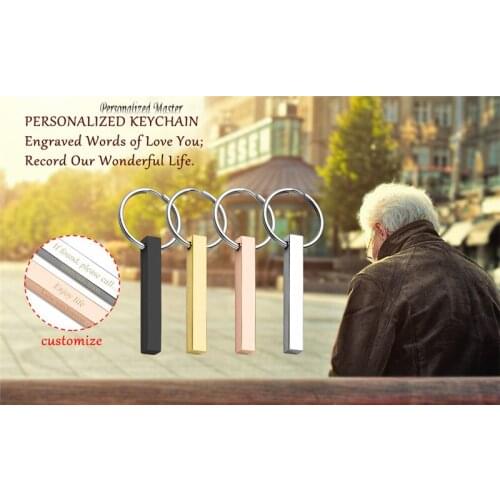 Personalized Master Engraving Text Keychain Stainless Steel Plain Customized Name Date Rectangle Keychain Key Ring DIY Jewelry