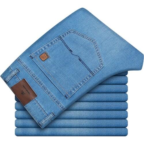 Business High-Rise Stretch Thin Jeans MenS Fashion Casual Loose Straight Denim Trousers Spring And Summer Male Quality Pants