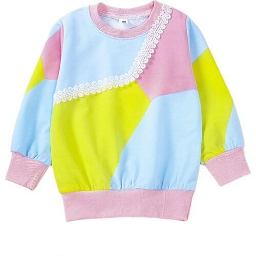 Toddler Kid Baby Girls Multicolor Long Sleeve Hoodie Round Collar Colorful Pullover for Autumn Spring Casual Cotton 2-7Years