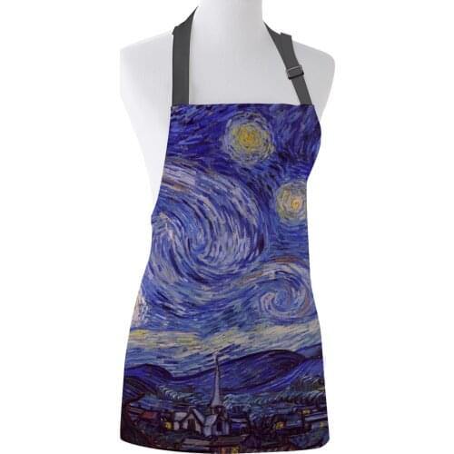 Vincent Van Gogh Starry Night Adjustable Apron Cooking Kitchen Restaurant Bar Chef Bib Unisex Canvas Aprons for Women Men Kids