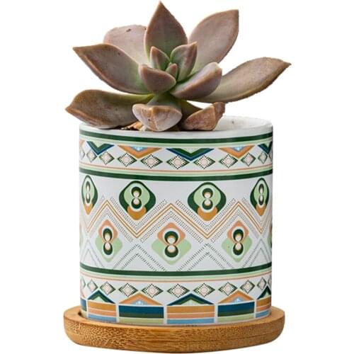 Flower Pot Cylindrical Flowerpot Simple Black White Creative Indoor Decoration Nordic Style Geometric Pattern Ceramic Vase