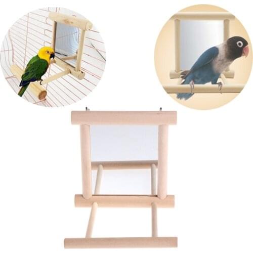 K5DC Pet Bird Mirror Wooden Play Toy with Perch For Parrot Budgies Parakeet Cockatiel Conure Finch Lovebird