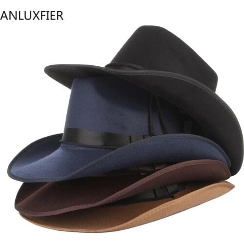 H7185 Mens Western Cowboy Hat Adult Male Pure Color Casual Cap Outdoor Fashion Leisure All-match Travel Holiday Crimping Caps