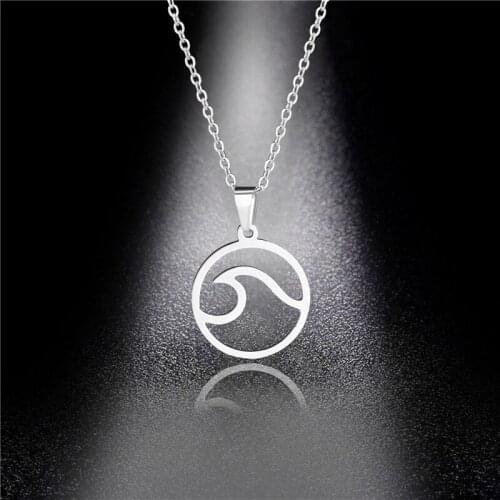 Stainless Steel Minimalist Jewelry Summer Beach Round Wavy Pendant Necklace for Women Girl Kpop Punk choker party gift