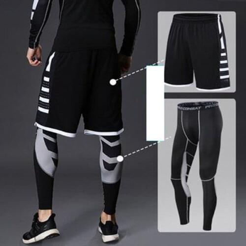 Compression Sports Leggings Tights Men Elastic Gym Fitness Pants Man Running 3/4 Pants