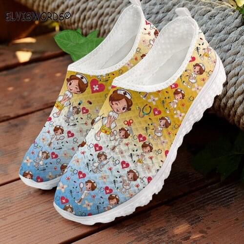 ELVISWORDS Gradient Nurse Theme Design Comfortable Ladies Sneakers Flats Non-slip Lazy Shoes for Women Breathable zapatos mujer