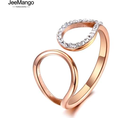 JeeMango Trendy 316L Stainless Steel Clay Rhinestone Party Ring Rose Gold Office Design Bohemia Ring Jewelry For Women JR20052