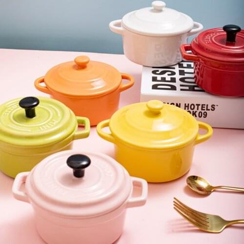 Nordic Ceramic Binaural Stew Cup with Lid 220ml Soup Bowl Soup Cup Dessert Cup Milk Cup Steamed Egg Bowl Dessert Bowl Microwave