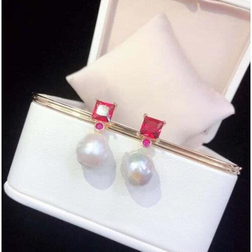 One pair FRESHWATER PEARL earrings reborn keshi baroque white +red/blue/green zircon hook wholesale beads nature FPPJ