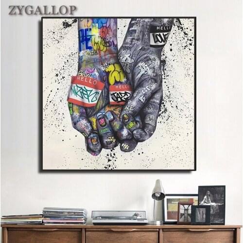 Lover Hands Graffiti Posters and Prints On Canvas Painting Street Art Wall Pictures for Living Room Popular Bedroom Decor Mural