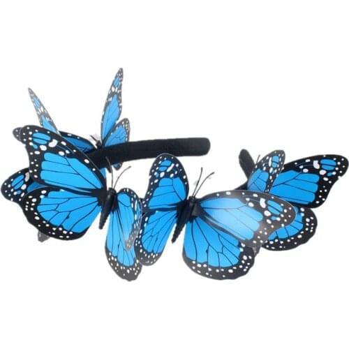 Sugarbay Blue Big Monarch Butterfly Headband Ladies Costume Hair Accessories Show Ladies Hairband DIY Headpieces for Women