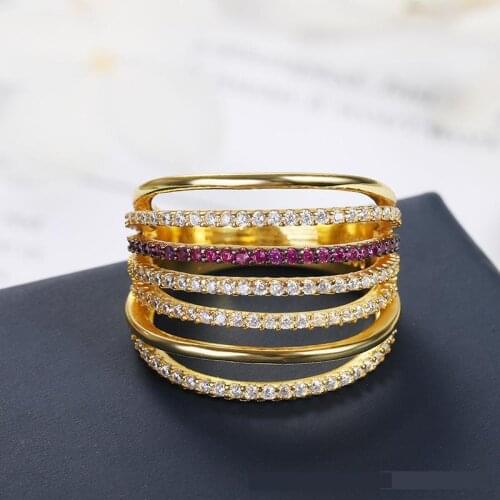 Luxury Design Ring Gold Color Multi Layer Micro Pave Cubic Zirconia Geometry Rings Anniversary Charms Gift Zk30