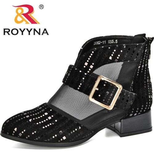 ROYYNA 2020 New Designers Mesh Womens Boots Fashion Round Toe Transparent Ankle Boots Ladies Summer Sandals High Top Footwear