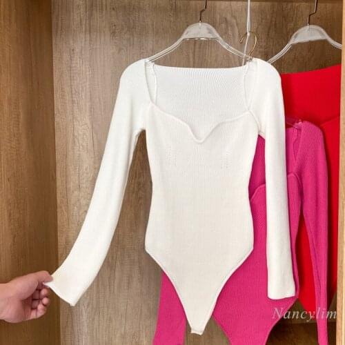 Sexy Low V Collar Knitted Jumpsuit Women Slim Fit All-Matching Long Sleeve Jumper Female Clothes 2021 Nancylim