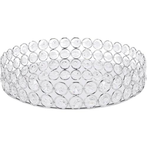 Silver Round Mirror Decorative Cosmetics Storage Box Tray, Wedding Home Decoration Rack