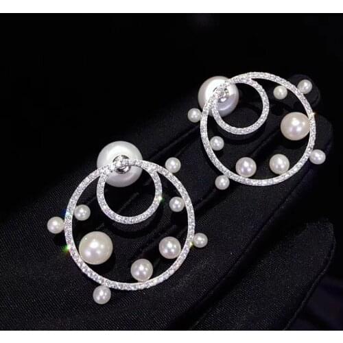 Natural fresh water pearl stud earring circle fine women jewelry smart cute romantic plug of pearl gift(silver plug)