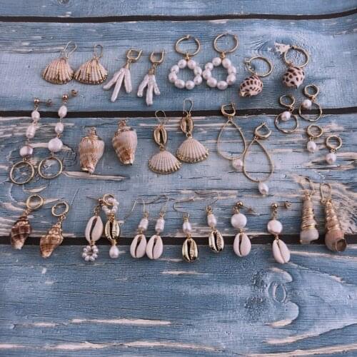 KBJW Original Multi Design Genuine Pearl and Nature Shells Pendant Drop Earrings Shell Jewelry for Women Summer Accessories 2019