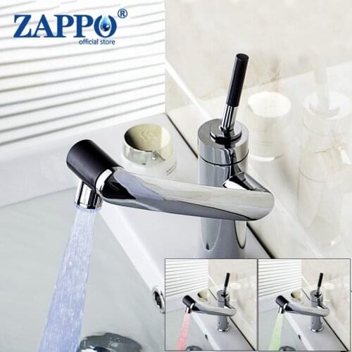 ZAPPO LED Bathroom Faucet Swivel Arm Kitchen Chrome Brass Hot Cold Water Basin Faucet Mixer 1 Handle Water Tap Faucet Ru Stock