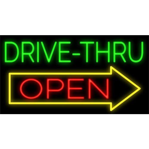 DRIVE THRU OPEN Direction Arrow Custom Handmade Real Glass Tube Restaurant Store Advertise Decoration Display Neon Sign 17"X10"