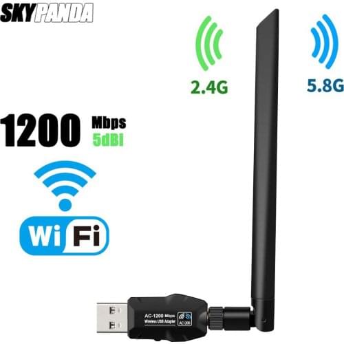 USB3.0 WiFi Adapter 1200Mbps 2.4G/5G Mini Wireless Network WiFi Dongle with 5dBi Dual Band Antenna for PC/Desktop/Laptop
