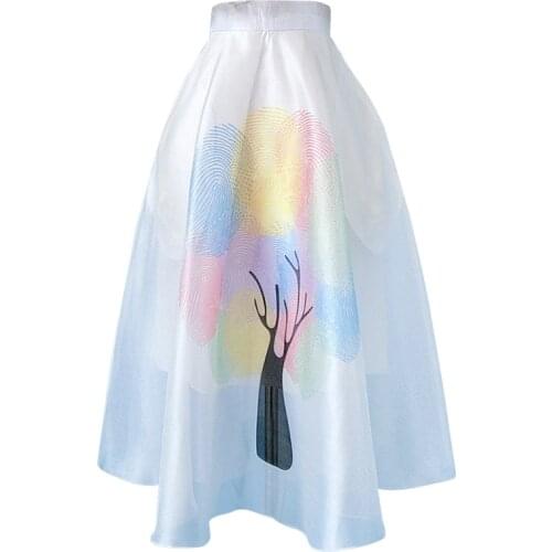 Organza printed umbrella skirt women high waist big swing ball gown skirt plus size 2XL