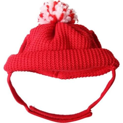1PC Christmas Dog Hat Knitted Woolen Adjustable Puppy Hats Christmas Cosplay Costume Pets Festive Red Caps
