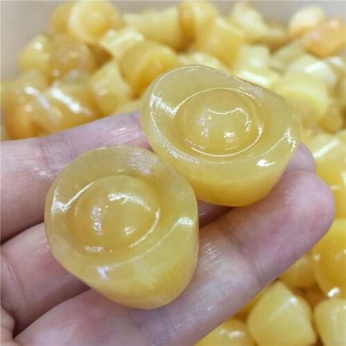 2pcs Natural Yellow Jade Crystal Gold Ingot Hand Carved Polished Healing Fengshui Home Decoration Collection Gift