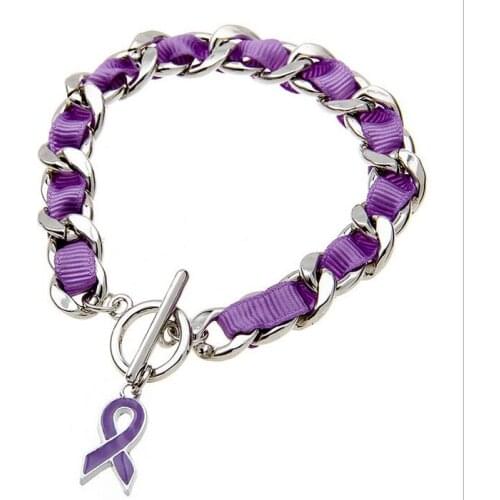 2016 friendship purple cancer ribbon charm jewelry braest canser connect for bracelet pink white blue fashion toggle link