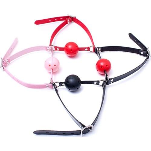 44mm Ball Gag Open Mouth Gag PU Leather Head Harness Bondage Restraint Hollow Gag Adult Games BDSM Sex Toys for Couples Women
