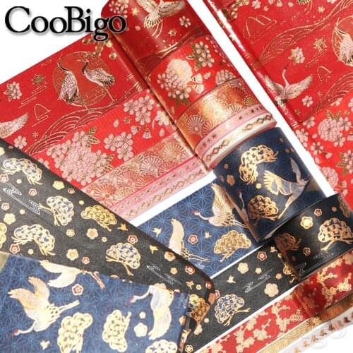 5pc/set Gold Red Washi Tape Traditional Chinese Style Masking Tape Decorative Adhesive Tape Sticker Scrapbooking Diary Journal