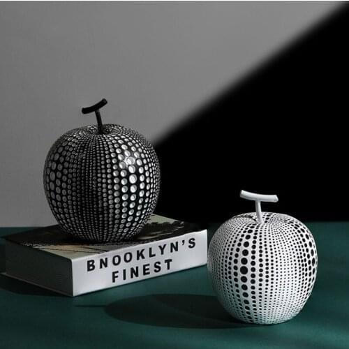 Resin Apples Sculpture Fruit Abstract Statue Ornaments Black White Decorative Figurine Desk Adornment Home Decoration