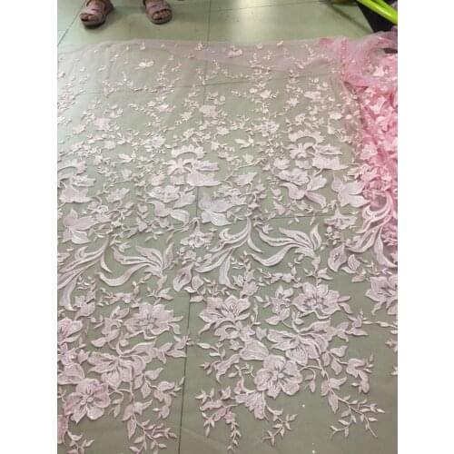 African fabric 5 yards/bag Light pink embroidered sequins mesh fabric French cloth wedding dress cloth used for evening wedding