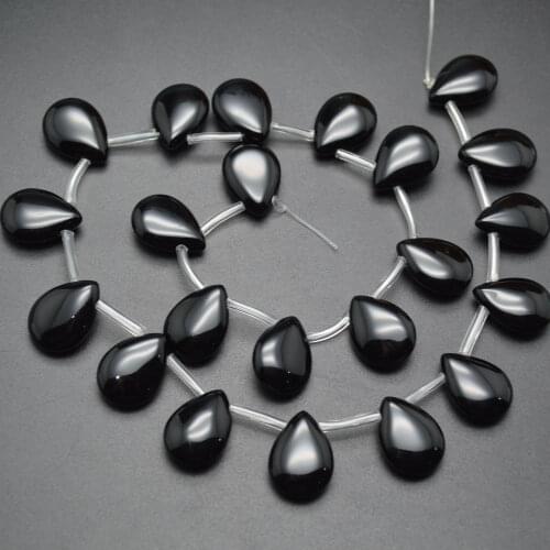 13x15mm Black Onyx Flat Drop Stone Loose Beads DIY Jewelry Making Supplies